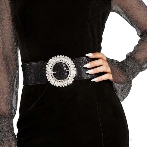 Yalice Rhinestone Thick Belt Women Fashion Wide Elastic Waist Belts for Dresses in Saudi Arabia
