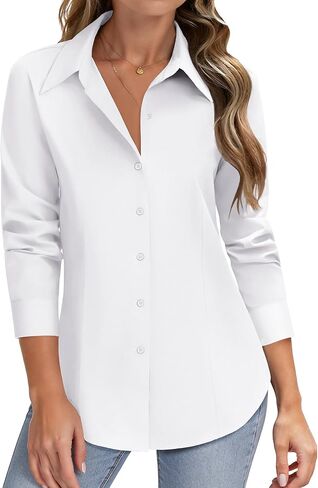 HOTOUCH Women Button Down Shirts Long Sleeve Stain Shield Dress Shirts Slim fit Work Blouses Office Business Tops in Saudi Arabia
