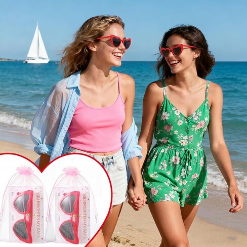 Geiserailie 8 قطع Galentines Day Party Favors نظارات شمسية على شكل قلب مع بطاقات لGalentines Valentines Exchange Gifts حافة حمراء عين القطة على شكل قلب نظارات شمسية للفتيات السيدات هدايا الحفلات in Saudi Arabia