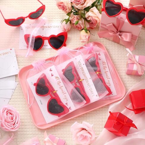 Geiserailie 8 قطع Galentines Day Party Favors نظارات شمسية على شكل قلب مع بطاقات لGalentines Valentines Exchange Gifts حافة حمراء عين القطة على شكل قلب نظارات شمسية للفتيات السيدات هدايا الحفلات in Saudi Arabia
