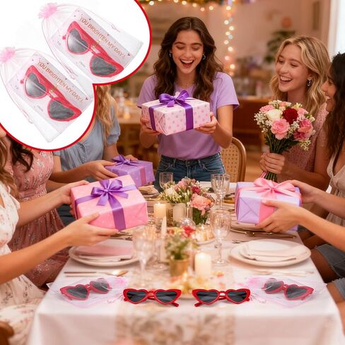Geiserailie 8 قطع Galentines Day Party Favors نظارات شمسية على شكل قلب مع بطاقات لGalentines Valentines Exchange Gifts حافة حمراء عين القطة على شكل قلب نظارات شمسية للفتيات السيدات هدايا الحفلات in Saudi Arabia