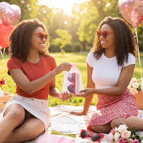 Geiserailie 8 قطع Galentines Day Party Favors نظارات شمسية على شكل قلب مع بطاقات لGalentines Valentines Exchange Gifts حافة حمراء عين القطة على شكل قلب نظارات شمسية للفتيات السيدات هدايا الحفلات in Saudi Arabia