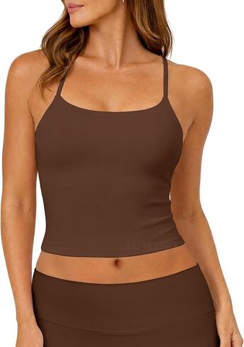Strappy Crop Top for Women Scoop Neck Longline Gym Workout Sports Bras Built in Removable Pads Yoga Camisole Tank Top in Saudi Arabia