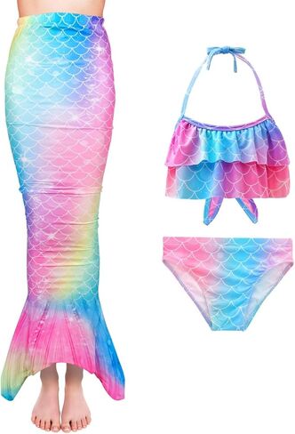 DNFUN حورية البحر ذيول السباحة للفتيات ملابس السباحة حورية البحر المونوفين in Kuwait