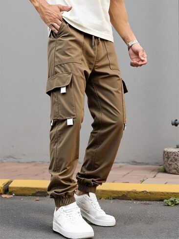 Men's Cargo Pants Joggers Workout Lightweight Elastic Waist with Pockets in Saudi Arabia