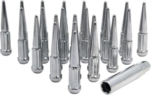 إكسسوارات العجلات أجزاء 20 PCS 1/2 "-20 Thread Spike Spline 4.40" LUG LUG NUTS Chrome 7/8 "و 13/16" Hex Fits Chevy C10 K5 Blazer ｜ GMC C1500 ｜ Dodge RAM 1500 RAMCARGER ｜ FORD F150 ｜ JEEP WRANGLER in Saudi Arabia