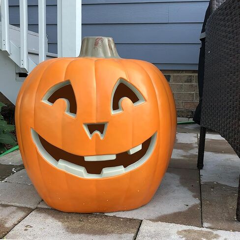 Halloween Pumpkin JackoLantern - Jack O Lantern Decorations for Halloween - Round Lightened Pumpkin for Front Porch, Party, Front Door, Fireplace Mantle Decorations, 9in Smile in Saudi Arabia