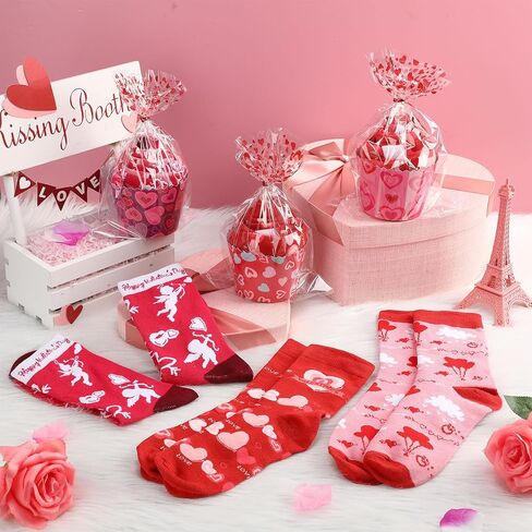6 Pairs Valentine's Day Cupcake Socks Gifts Heart Socks for Women Heart Print Crew Socks Novelty Socks in Saudi Arabia