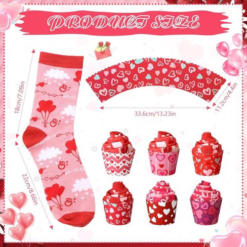 6 Pairs Valentine's Day Cupcake Socks Gifts Heart Socks for Women Heart Print Crew Socks Novelty Socks in Saudi Arabia