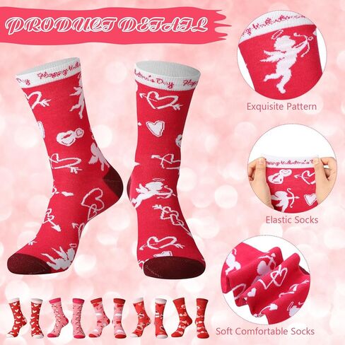 6 Pairs Valentine's Day Cupcake Socks Gifts Heart Socks for Women Heart Print Crew Socks Novelty Socks in Saudi Arabia