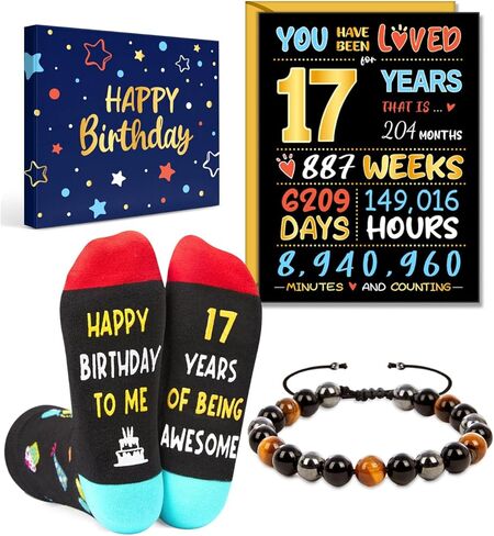 HAPPYPOP Gifts for 18 Year old Boy - 18th Birthday Gift Ideas, Birthday Gift Card Tiger Eye Bracelet Socks Set for Son Male in Saudi Arabia