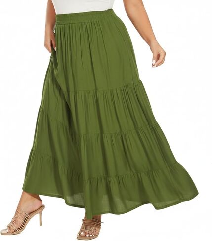 Beautybatik Women Boho Gypsy Long Maxi Tiered Peasant Skirt Plus Size XL to 3X in Kuwait