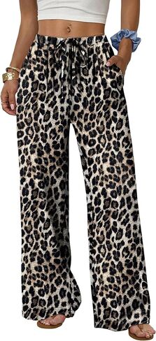 Wide Leg Pants for Women Flowy Palazzo Drawstring Elastic Waist Trousers with Pockets Summer Beach Vacation Clothes in Saudi Arabia