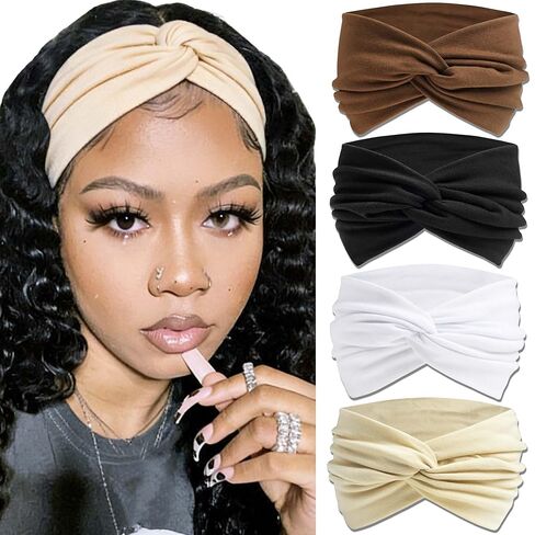 Wide Headbands Boho Headband Floral Print Head Wraps Paisley Bandana Head Band Knotted Hair Bands Non Slip Turban Hair Band Elastic Bandana Hairband For Women Girls Workout Yoga in Saudi Arabia