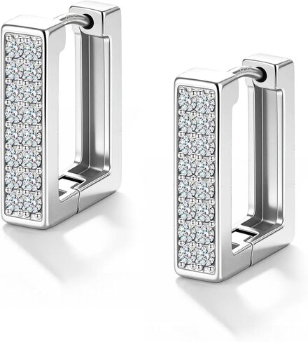 ALEXCRAFT 925 Sterling Silver Earrings Hypoallergenic Thin Hoop Earrings for Women 14K Gold Plated Small Square Hoop Earring Silver Cubic Zirconia Huggie Hoops Earings Fashion for Womens Jewelry in Saudi Arabia