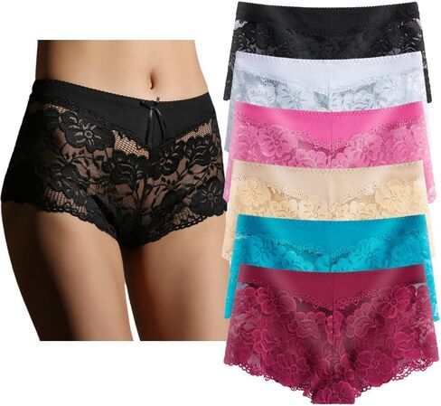 Women's Underwear Regular & Plus Size Panties Lace Boyshort Hipster Cheeky Panty- 6 Pack in Kuwait