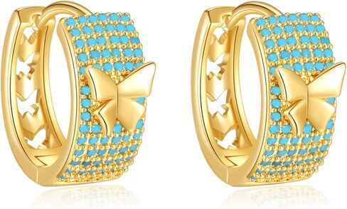 Turquoise Hoop Earrings for Women/Men 18K Real Gold Plated Cubic Zirconia Hoop Earrings Hypoallergenic Cartilage Ear Jewelry in Saudi Arabia