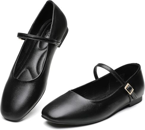 Trary Women's Flats,Mary Jane Ballet Shoes for Women,Square Toe Ankle Strap Flats for Women, Comfortable Dress Shoes. in Saudi Arabia