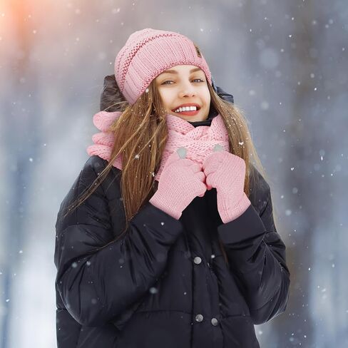 Aneco Winter Warm Knitted Scarf Beanie Hat and Gloves Set Men & Women's Soft Stretch Hat Scarf and Mitten Set in Kuwait