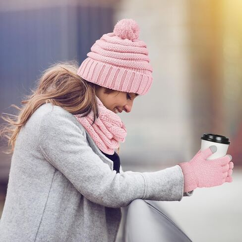 Aneco Winter Warm Knitted Scarf Beanie Hat and Gloves Set Men & Women's Soft Stretch Hat Scarf and Mitten Set in Kuwait