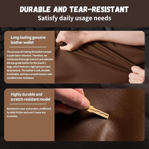 محفظة DuskDrapes الجلدية مع AirTag-RFID Blocking Bifold Wallet للرجال، حامل بطاقة ائتمان نحيف مع نافذة لبطاقة الهوية. فتحات للبطاقات وجيب للنقود، محفظة جلدية بنية للاستخدام اليومي والسفر (النمط A) in Saudi Arabia