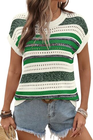 Ivicoer Womens Spring Summer Tops Crochet Cap Sleeve Sweater Hollow Out Beach Vacation Clothes Trendy 2026 Loose Fit in Saudi Arabia