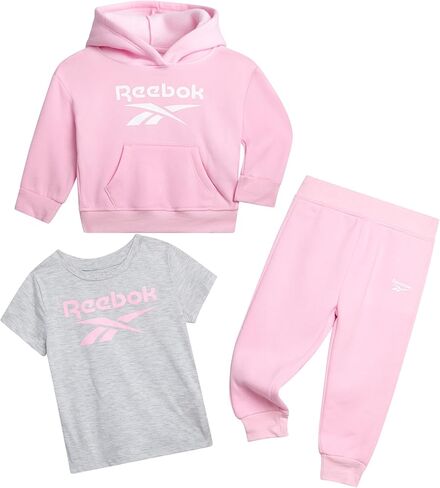 Reebok Toddler Girls 3-Piece Set - Fleece Hoodie, Tee & Jogger Pants | Soft Warmth for Cool Mornings, Breathable Layer for Active Afternoons, Flexible Elastic Waistband That Moves with Every Play in Saudi Arabia