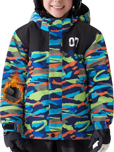 FREE SOLDIER Boys Girls Waterproof Ski Jacket Fleece Lined Warm Winter Snow Coat Kids Winter Jacket with Detachable Hood in Kuwait