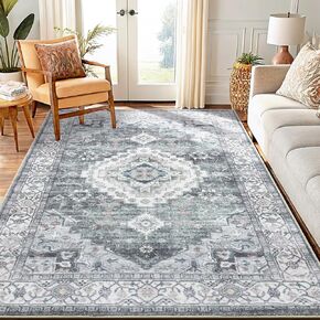 Smiry Area Rugs for Living Room Bedroom, Machine Washable 5x7 Vintage Rug, Soft Plush Bedside Floor Carpet for Farmhouse Nursery Kitchen Laundry Home Decor, Beige in Saudi Arabia