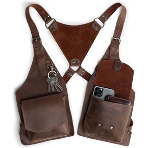 هايد اند بلاي, حافظة كتف مصنوعة يدويًا من جلد محبب بالكامل - أحزمة قابلة للتعديل، مثالية للحفلات التنكرية - بني بوربون, بوربون براون, فريدة من نوعها in Kuwait