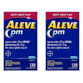 Aleve PM Sleep Aid Plus Pain Reliever Caplets, Naproxen Sodium & Diphenhydramine HCl, Pain Reliever, Nighttime Pain Relief, 120 Count in Kuwait