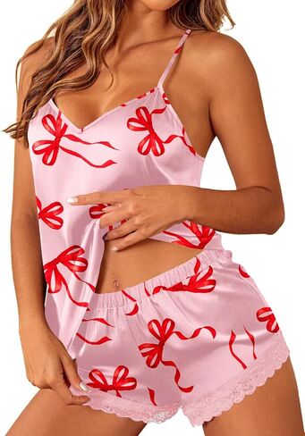 Ekouaer Satin Pajamas Women Lace Sleepwear Lingerie Cami Shorts Set Nightwear XS-XXL in Kuwait