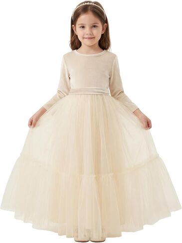 Flower Girl Dress Girls Velvet Dress Fall Winter Toddler Tulle Princess Dresses for Wedding Christmas Party in Kuwait