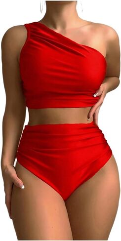 GORGLITTER Women's Tankini Swimsuits 2 Piece High Waisted One Shoulder Bikini Sleeveless Ruched Swimwear Bathing Suits in Saudi Arabia