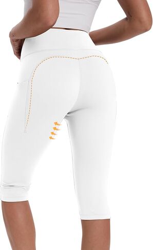 CHALLMOTI سروال كابري نسائي بطول الركبة مع جيوب وتمارين اليوجا بنطال كابري قابل للتمدد للجري كاجوال in Kuwait