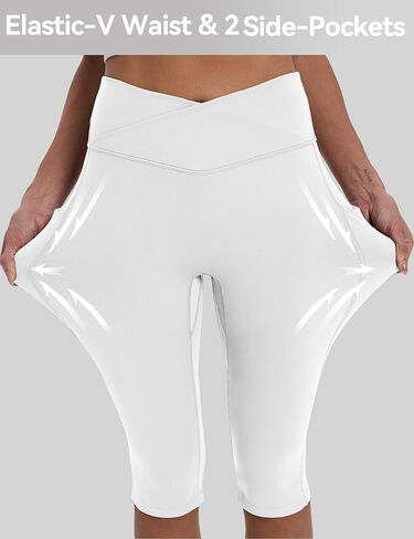 CHALLMOTI سروال كابري نسائي بطول الركبة مع جيوب وتمارين اليوجا بنطال كابري قابل للتمدد للجري كاجوال in Kuwait