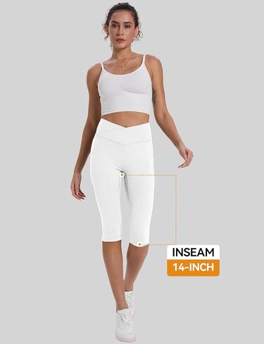 CHALLMOTI سروال كابري نسائي بطول الركبة مع جيوب وتمارين اليوجا بنطال كابري قابل للتمدد للجري كاجوال in Kuwait