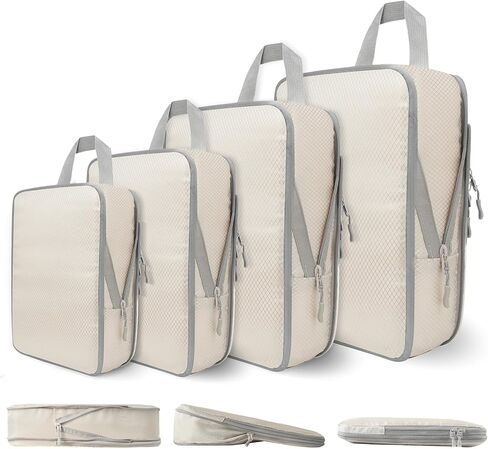 Compression Packing Cubes for Travel, 4 Set Expandable Packing Organizers, Lightweight Luggage Organizer Bags, Travel Essentials for Carry on, Handy Helper for Organizing Clothes, Blue in Saudi Arabia