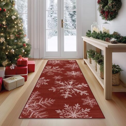 FMFUNCTEX 3x7 Christmas Runner Rug Red Washable Snowflake Winter Xmas Non Slip Low Pile Indoor Carpet Holiday Hallway Entryway Rug for Kitchen Living Room Bedroom Bathroom Laundry Entry Bedside in Saudi Arabia
