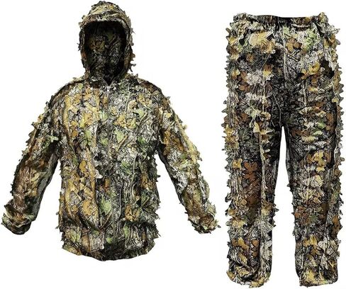 Funkoiteer Ghillie Suit Camouflage Hunting Suits Outdoor 3D Leaf Lifelike Camo Clothing Lightweight Breathable Hooded Apparel in Saudi Arabia