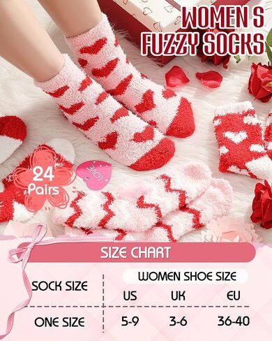 Liitrsh 24 Pairs Valentine's Day Womens Fuzzy Socks Heart Warm Fluffy Winter Fleece Soft Thick Slipper Socks Galentines Gifts in Saudi Arabia