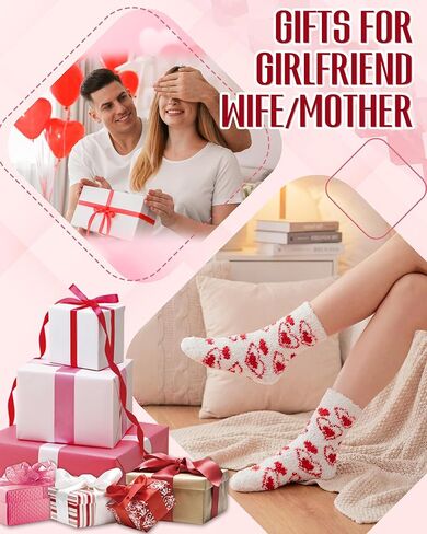 Liitrsh 24 Pairs Valentine's Day Womens Fuzzy Socks Heart Warm Fluffy Winter Fleece Soft Thick Slipper Socks Galentines Gifts in Saudi Arabia