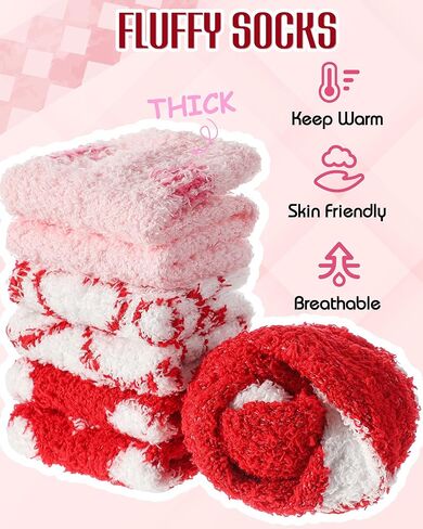 Liitrsh 24 Pairs Valentine's Day Womens Fuzzy Socks Heart Warm Fluffy Winter Fleece Soft Thick Slipper Socks Galentines Gifts in Saudi Arabia