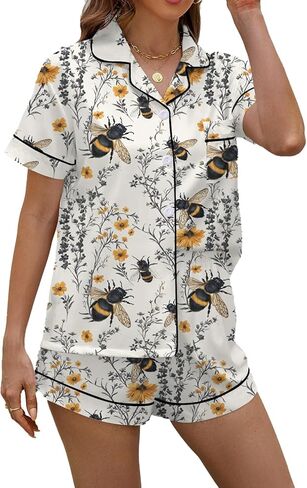 PUNINGXS Women's Pajama Set Short Sleeved Button Top and Shorts Cute Pjs with Chest Pocket Two Piece Jammies Outfits Set in Saudi Arabia