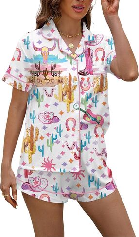 PUNINGXS Women's Pajama Set Short Sleeved Button Top and Shorts Cute Pjs with Chest Pocket Two Piece Jammies Outfits Set in Saudi Arabia
