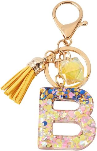 1Pc Resin Polygon Letter Keychains Golden Tassel Charm Resin Letters Keychains for Purse Handbags Wallet Backpack Bag 99mm in Saudi Arabia