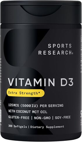 Sports Research® Vitamin D3 4000 IU with Coconut MCT Oil - Double Strength Vitamin D Supplement - Gluten Free · Non-GMO · Soy Free - 360 Count Softgels in Saudi Arabia