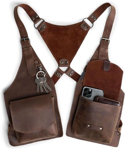 Hide & Play, Full Grain Leather Shoulder Holster with Adjustable Straps, Ideal for Cosplay, Steampunk, Renaissance, Costume Parties, Handmade, Bourbon Brown in Kuwait