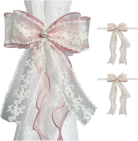 2 PCS Bowknot Curtain Tiebacks, Bow Curtain Holdbacks Buckles with Pearls, Butterfly Curtain Ties for Boho Bedroom Decor, Baby Nursery Decor, Farmhouse Decor (Beige) in Saudi Arabia