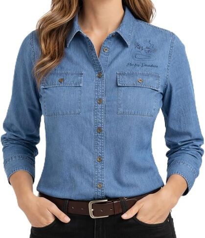 Harley-Davidson Women's Patch Pocket Denim Shirt- 96397-21VW in Saudi Arabia